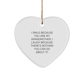 Funny Grandmother Heart Ornament Gifts from Family, I Smile Because You Are My Grandmother, Heart-Shaped Decoration for Christmas - Image 1